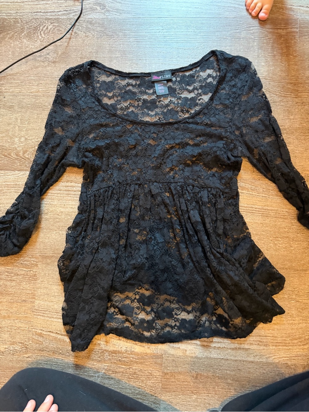 Ultra Flirt Black Lace Peasant Top